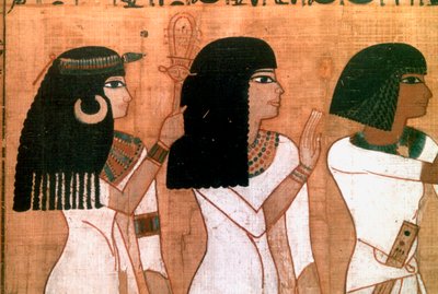 Drie zussen, detail van een oud-Egyptische muurschildering door Unbekannt