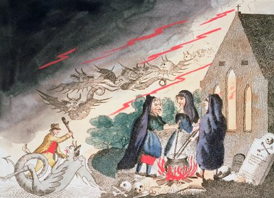 Drie heksen op een kerkhof, ca. 1790s door Unbekannt
