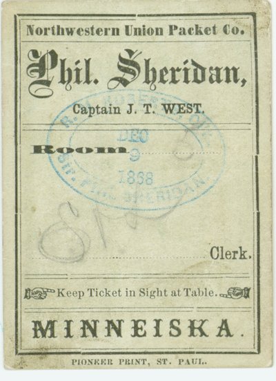 Ticket voor de stoomboot Phil. Sheridan, 9 december 1868 door Unbekannt