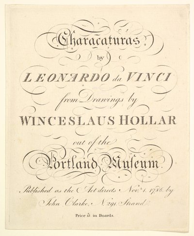 Titelpagina: Karikaturen door Leonardo da Vinci, uit tekeningen van Wincelslaus Hollar, 1786 door Unbekannt