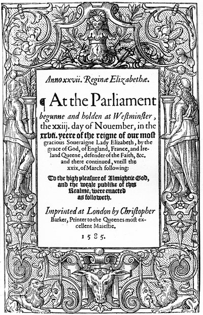 Titelpagina van Acts of Parliament, 1585 door Unbekannt