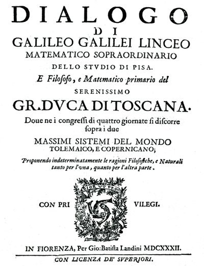 Titelpagina van Dialogo, door Galileo, 1632 door Unbekannt