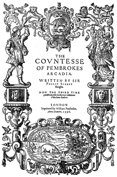 Titelpagina van The Countess of Pembrokes Arcadia door Sir Philip Sidney, derde editie, 1598 door Unbekannt