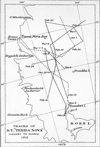 Routes van S.Y. Terra Nova - januari tot maart 1912, 1913 door Unbekannt