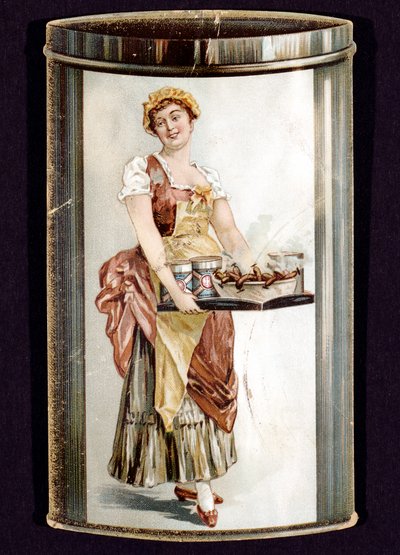 Handelskaart voor ingeblikte Frankfurters geproduceerd door Heinrich Bauer uit Frankfurt am Main, Duitsland, ca. 1895 door Unbekannt