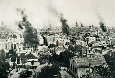 Tragische Week 1909, brand van kloosters. Afbeelding gepubliceerd in het tijdschrift "La Actualidad". Barcelona, Spanje door Unbekannt
