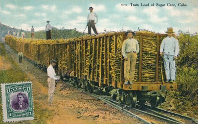 Treinlading suikerriet, Cuba, 1911 door Unbekannt