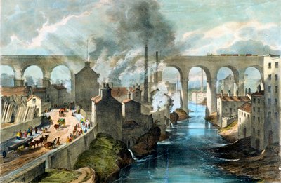 Trein die Stockport viaduct oversteekt op de London & North Western Railway, c1845 door Unbekannt
