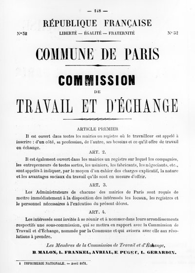 Travail et DEchange, van Franse politieke posters van de Parijse Commune, mei 1871 door Unbekannt
