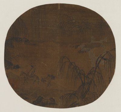 Reizigers onder wilgenbomen, Yuan of Ming-dynastie, 1279-1644 door Unbekannt