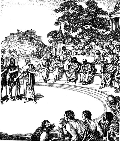 Proces van Socrates, oude Griekse filosoof, 399 v.Chr., 19e eeuw door Unbekannt