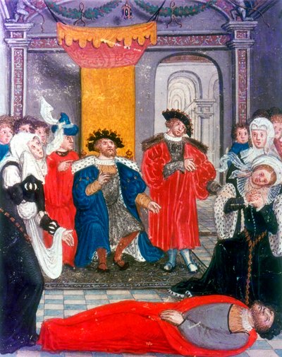 Trojaanse Oorlog: Koning Priamus van Troje rouwt om het lichaam van zijn zoon Hector, 16e eeuw door Unbekannt