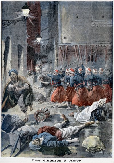 Troepen proberen straten vrij te maken tijdens anti-Joodse rellen, Algiers, Algerije, 1898 door Unbekannt