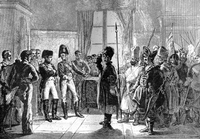 Tsaar Alexander I presenteert Russische troepen aan Napoleon, 8 juli 1807 1882-1884 door Unbekannt