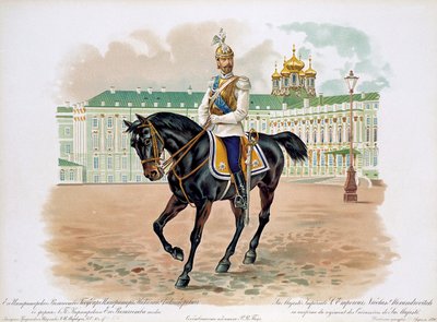 Tsaar Nicolaas II van Rusland in het uniform van Zijne Majesteits Levenscuirassiers Garde Regiment, 1896 door Unbekannt