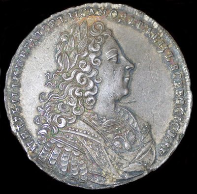 Tsaar Peter II van Rusland. Zilveren roebel van 1728 door Unbekannt