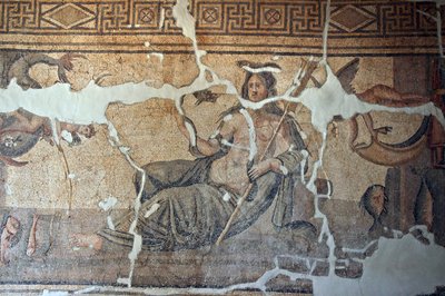 Thetis tussen de vissen Mozaïek, uit Iskenderum, Turkije door Unbekannt