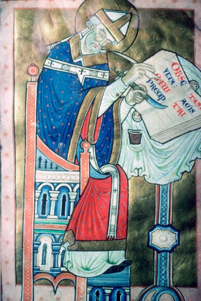 Twaalfde-eeuwse illustratie van St. Dunstan 909-988 als schrijver. Hij was een aartsbisschop van Canterbury door Unbekannt