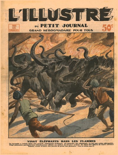 Twintig olifanten in de vlammen, 1932 door Unbekannt