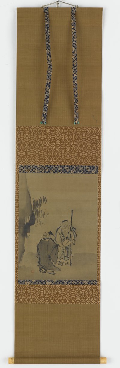 Twee Chinese wijzen bij een overhangende rots, Edo-periode, 1615-1868 door Unbekannt