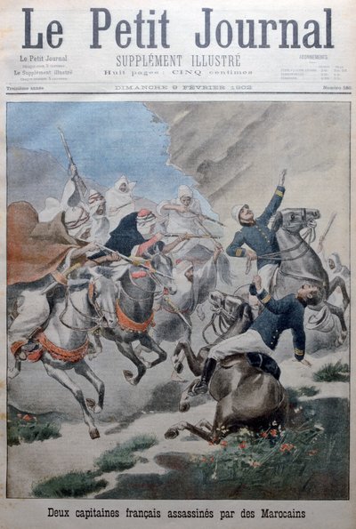 Twee Franse legerkapiteins aangevallen en gedood door Marokkanen, Marokko, 1902 door Unbekannt