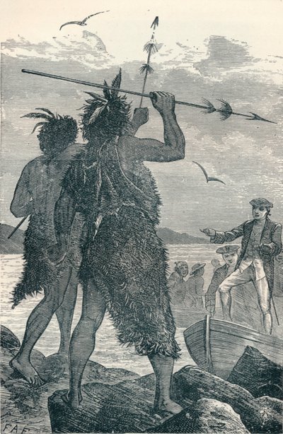 Twee Inheemsen Discussieren over de Landing van Kapitein Cook, 1904 door Unbekannt