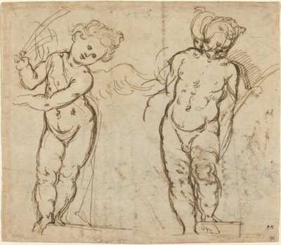 Twee staande putti [recto] door Unbekannt