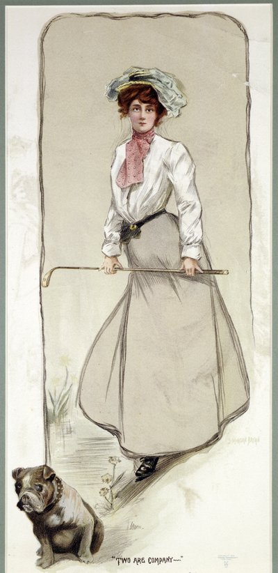 Twee zijn Gezelschap, dame golfer met haar hond, ca. 1900 door Unbekannt