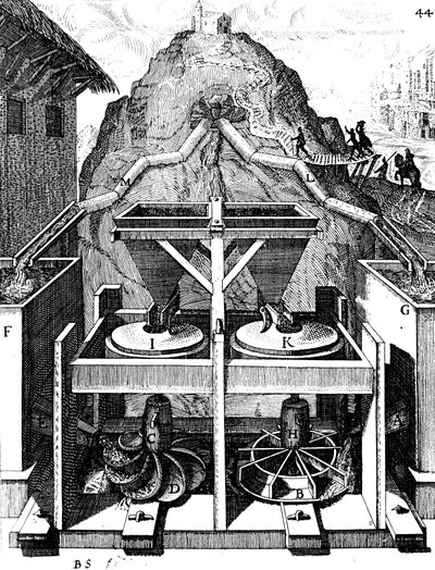 Twee horizontale waterwielen, 1673 door Unbekannt