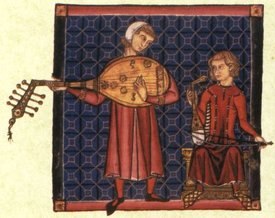 Twee minstrelen. Illustratie uit het codex van de Cantigas de Santa Maria, c. 1280 door Unbekannt