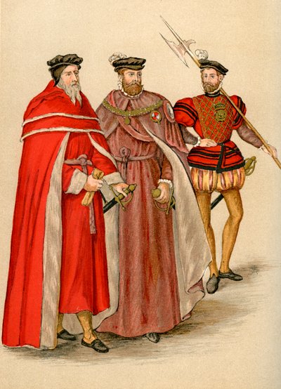 Twee edelen in hun gewaden en een hellebaardier, 16e eeuw, 1893 door Unbekannt