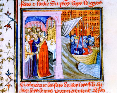 Twee scènes uit de Chronique de St Denis, eind 14e eeuw door Unbekannt