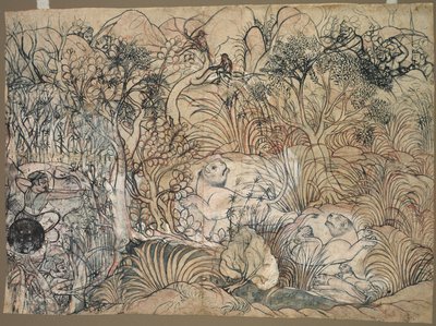 Umed Singh van Kota op leeuwenjacht, ca. 1785-1790 door Unbekannt