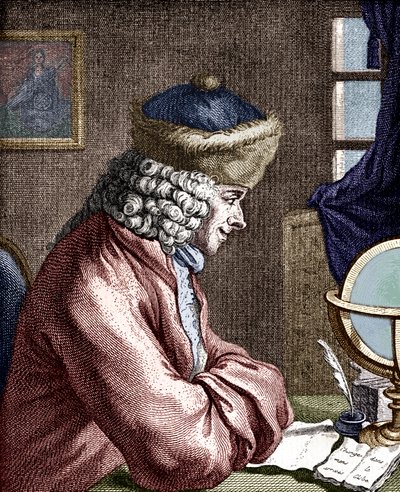 Portret van Voltaire aan het werk door Unbekannt