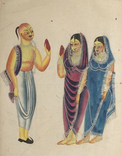 Vaishnava Toegewijde met Twee Vrouwen, 1800s door Unbekannt
