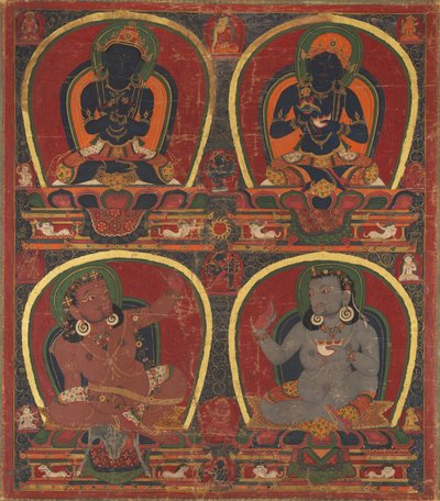 Vajradhara, Nairatmya, en Mahasiddhas Virupa en Kanha, c. 1450 door Unbekannt