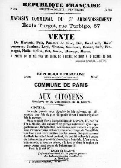 Vente, van Franse Politieke Posters van de Parijse Commune, mei 1871 door Unbekannt