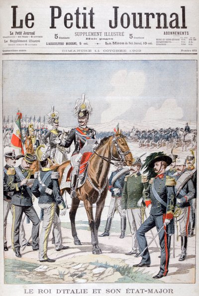 Victor Emmanuel III, koning van Italië en zijn staf door Unbekannt