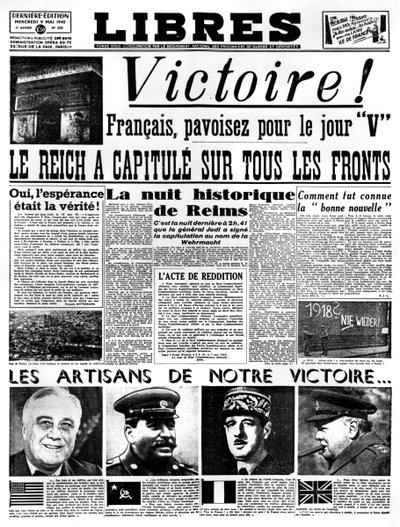 Overwinning!, voorpagina van Libres krant, 9 mei 1945 door Unbekannt