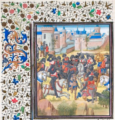 Overwinning van Richard Leeuwenhart op Filips Augustus in 1198. Miniatuur uit de Historia door Willem van Tyrus, 1460s door Unbekannt
