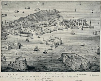 Uitzicht en Plan van eiland en de haven van Kronstadt door Unbekannt