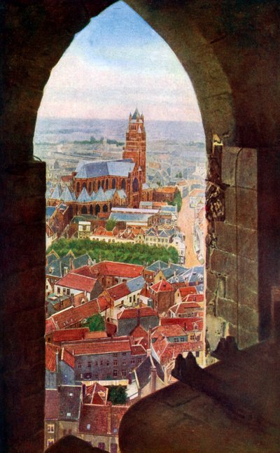Uitzicht vanaf de klokkentoren van Brugge, België, ca. 1924 door Unbekannt