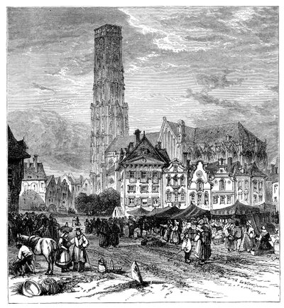 Uitzicht in Mechelen, België, 1900 door Unbekannt