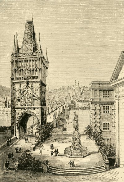 Uitzicht in Praag - De brugtoren, 1890 door Unbekannt