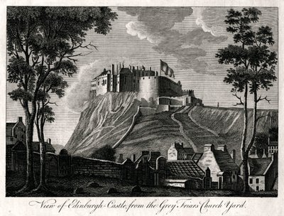 Uitzicht op Edinburgh Castle, vanaf de Grey Friars Church Yard, 18e eeuw door Unbekannt
