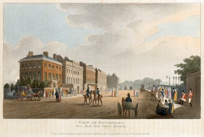 Uitzicht op Piccadilly vanaf Hyde Park Corner Tolhuis, Londen, 1810 door Unbekannt