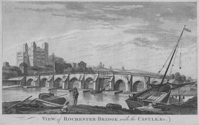 Uitzicht op Rochester Bridge met het kasteel door Unbekannt
