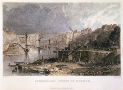 Uitzicht op Sunderland en de IJzeren Brug kijkend naar het oosten, 1833 door Unbekannt