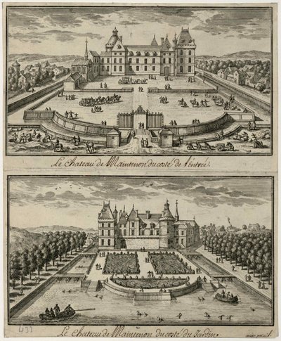 Uitzicht op het Château de Maintenon vanaf de ingang en vanuit de tuin door Unbekannt