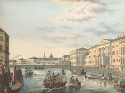 Uitzicht op de Fontanka-rivier in Sint-Petersburg, 1820s door Unbekannt